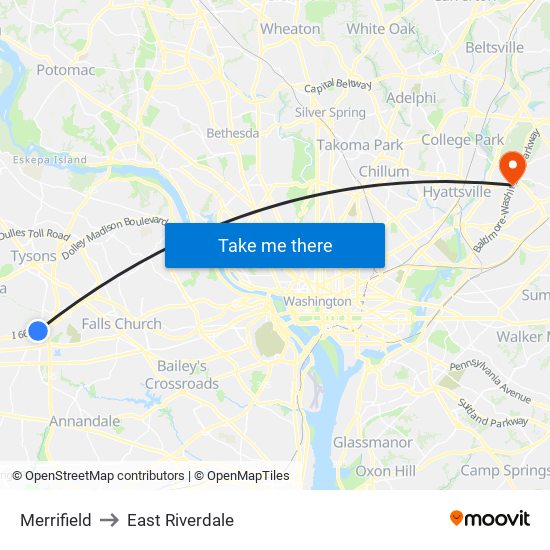 Merrifield to East Riverdale map