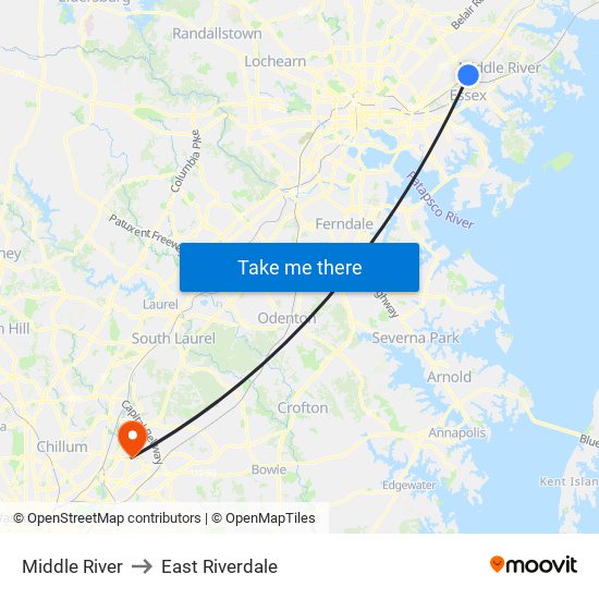 Middle River to East Riverdale map