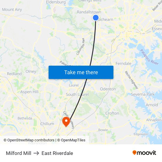 Milford Mill to East Riverdale map
