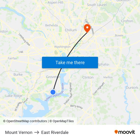 Mount Vernon to East Riverdale map