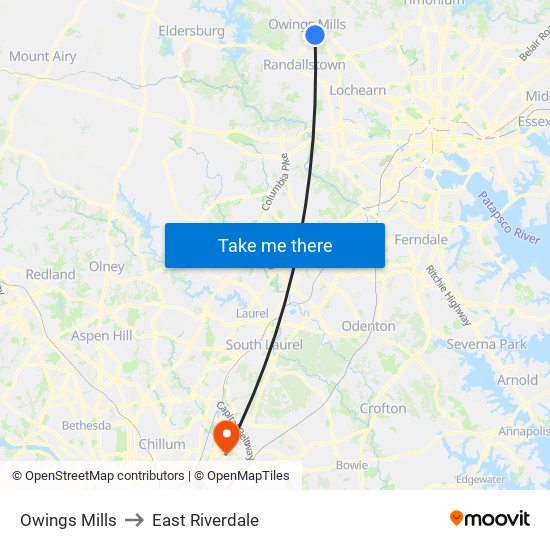 Owings Mills to East Riverdale map