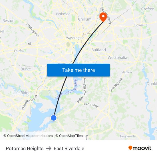 Potomac Heights to East Riverdale map