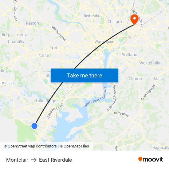 Montclair to East Riverdale map