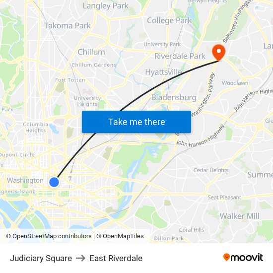 Judiciary Square to East Riverdale map