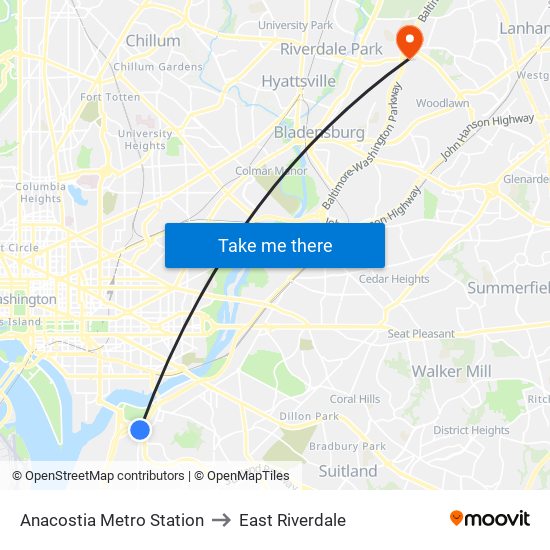 Anacostia Metro Station to East Riverdale map