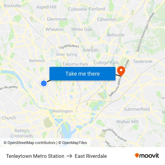 Tenleytown Metro Station to East Riverdale map