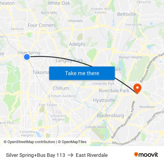 Silver Spring+Bus Bay 113 to East Riverdale map