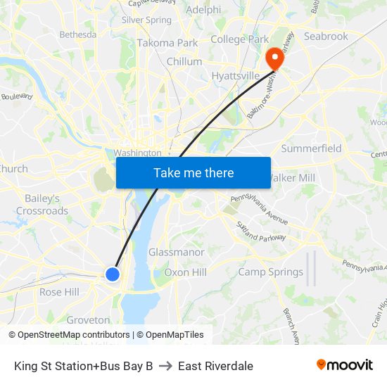 King St Station+Bus Bay B to East Riverdale map