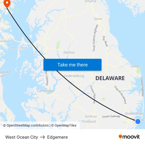 West Ocean City to Edgemere map