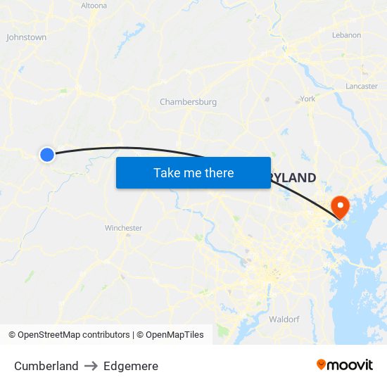 Cumberland to Edgemere map