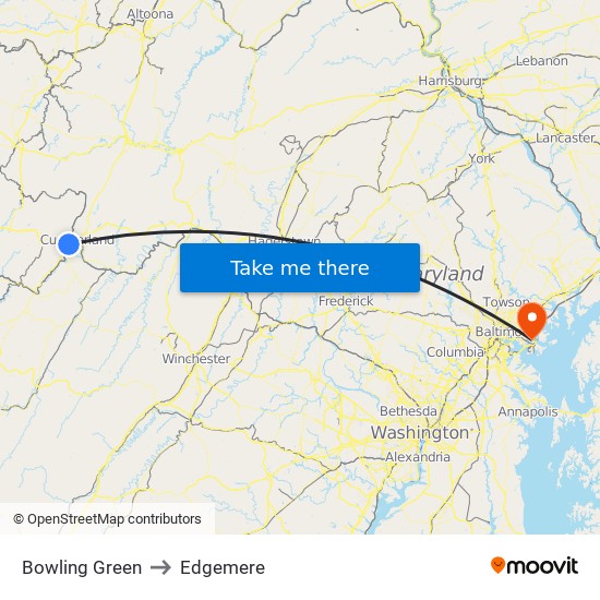 Bowling Green to Edgemere map