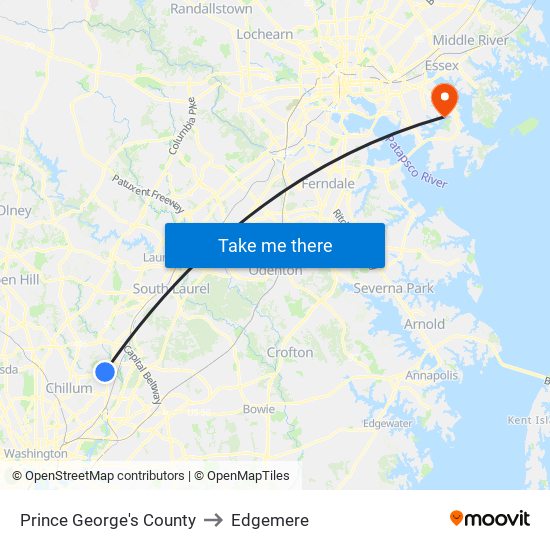 Prince George's County to Edgemere map