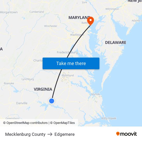 Mecklenburg County to Edgemere map