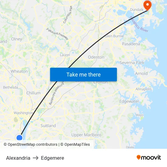 Alexandria to Edgemere map
