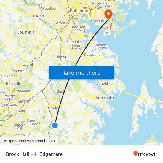 Brock Hall to Edgemere map