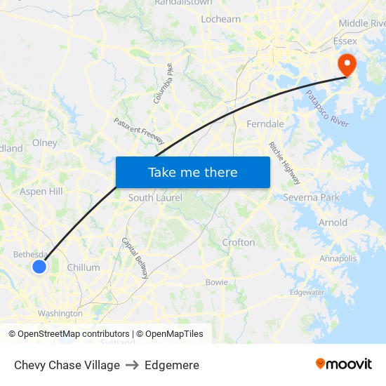 Chevy Chase Village to Edgemere map