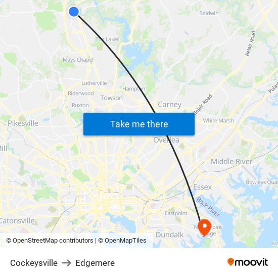 Cockeysville to Edgemere map