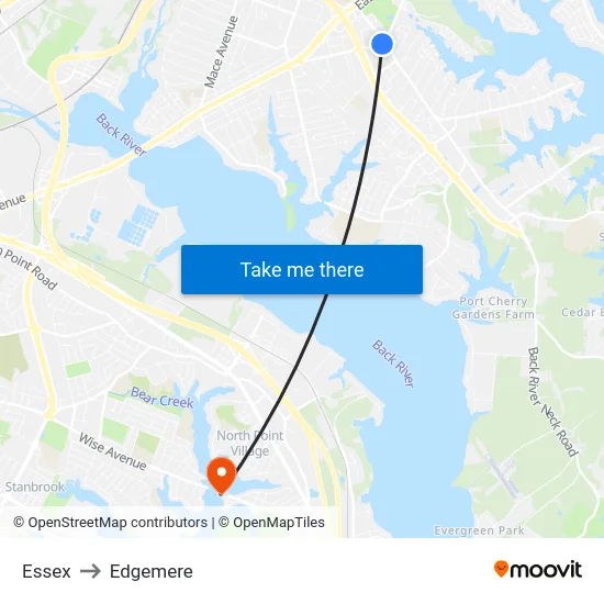 Essex to Edgemere map