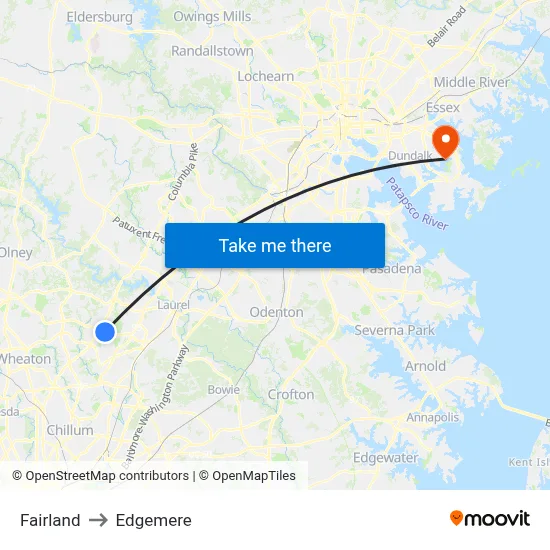 Fairland to Edgemere map