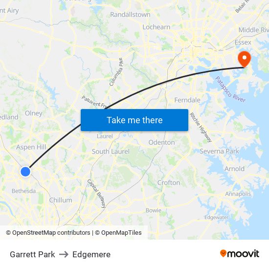 Garrett Park to Edgemere map