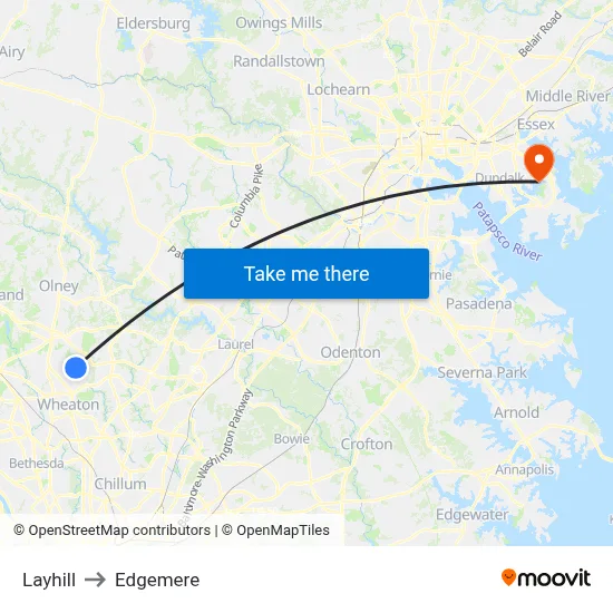 Layhill to Edgemere map
