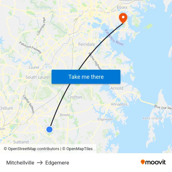 Mitchellville to Edgemere map