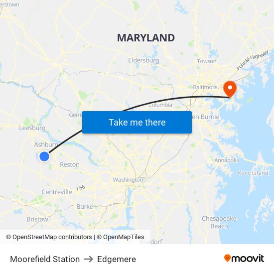 Moorefield Station to Edgemere map