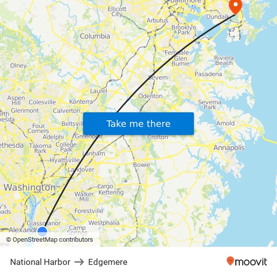 National Harbor to Edgemere map