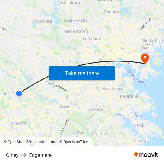 Olney to Edgemere map