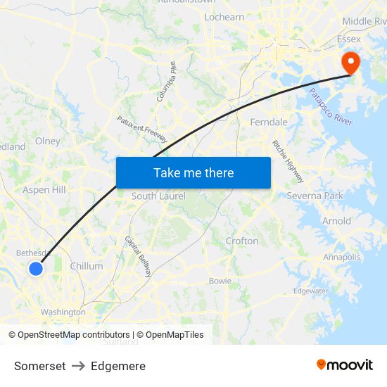 Somerset to Edgemere map