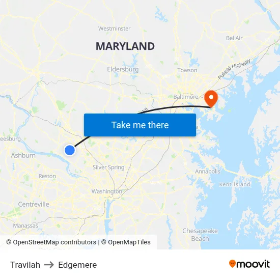 Travilah to Edgemere map