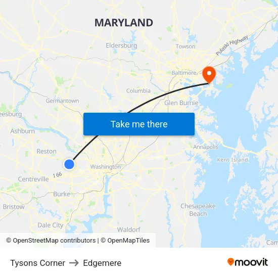 Tysons Corner to Edgemere map