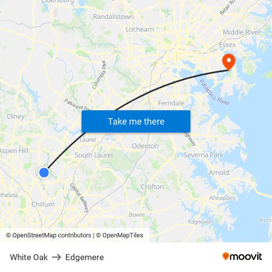 White Oak to Edgemere map