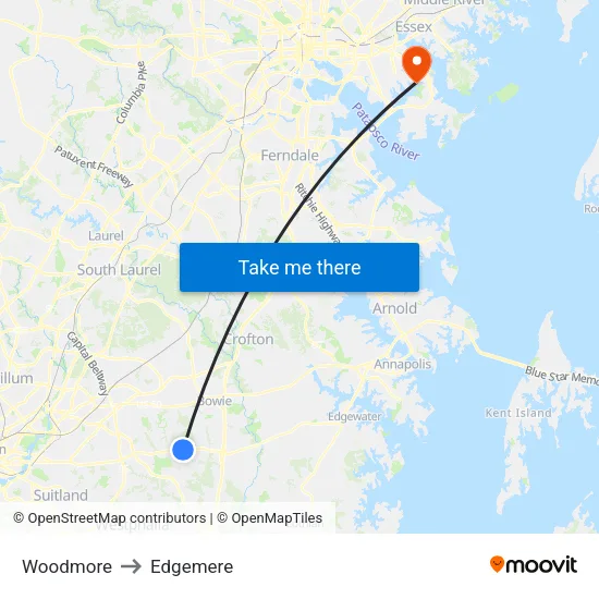 Woodmore to Edgemere map