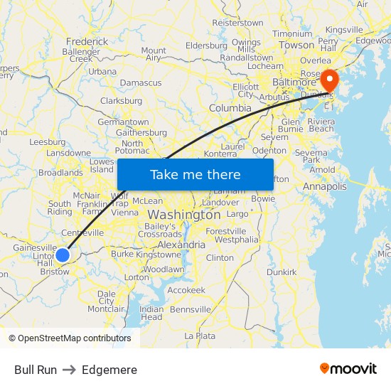 Bull Run to Edgemere map