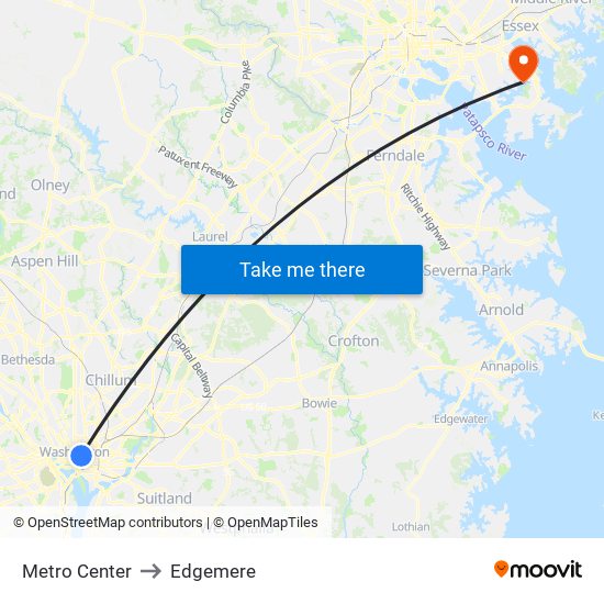 Metro Center to Edgemere map