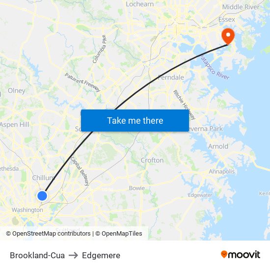 Brookland-Cua to Edgemere map