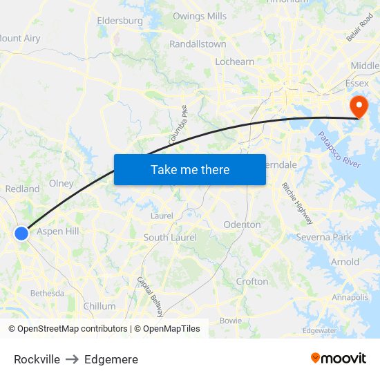 Rockville to Edgemere map