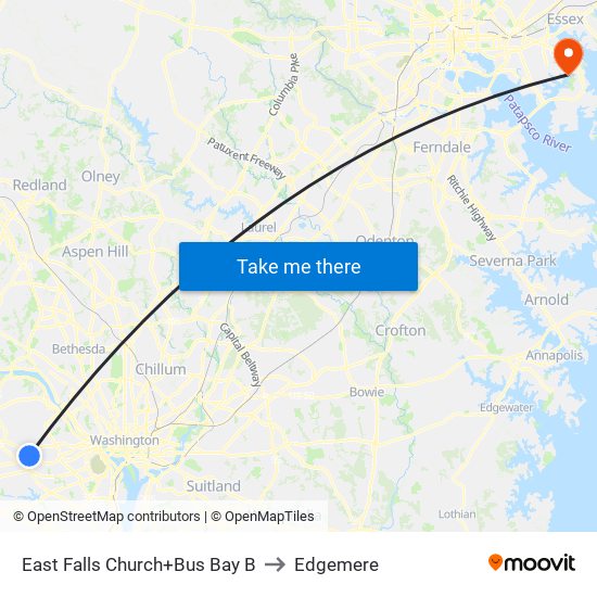 East Falls Church+Bay B to Edgemere map