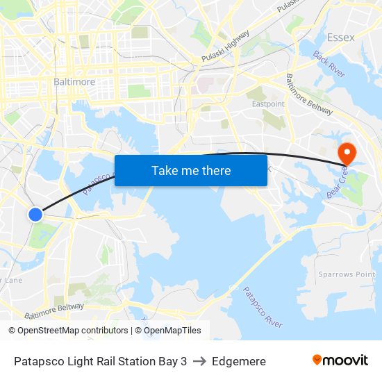 Patapsco Light Rail Station Bay 3 to Edgemere map