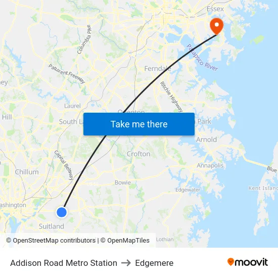 Addison Road Metro Station to Edgemere map