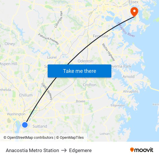 Anacostia Metro Station to Edgemere map