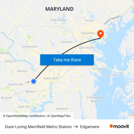 Dunn Loring Merrifield Metro Station to Edgemere map