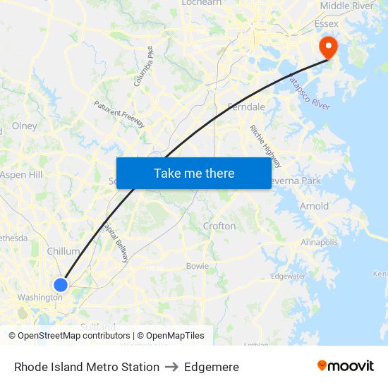 Rhode Island Metro Station to Edgemere map