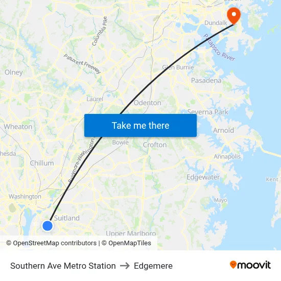 Southern Ave Metro Station to Edgemere map