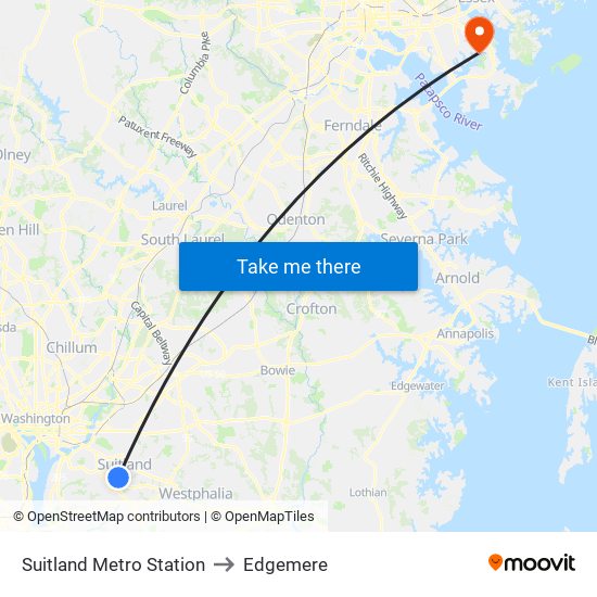 Suitland Metro Station to Edgemere map