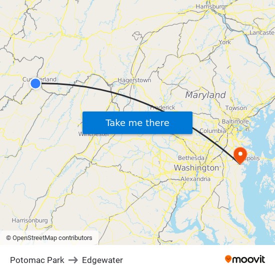 Potomac Park to Edgewater map