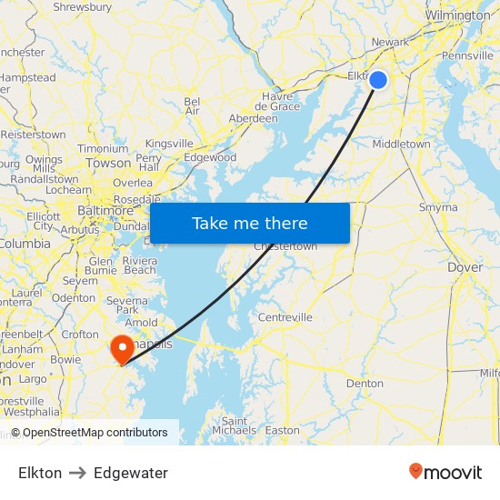 Elkton to Edgewater map