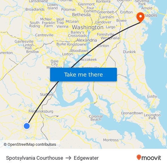 Spotsylvania Courthouse to Edgewater map