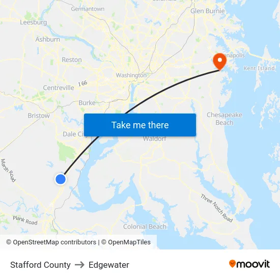 Stafford County to Edgewater map